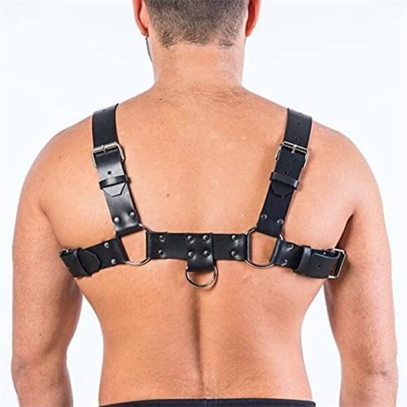 ?BLACK Leather Top Shoulder Waist Harness Belt BDSM Slave Fetish Bondage Gothic BLACK Leather Top Shoulder Waist Harness Belt BDSM Slave  main image 4